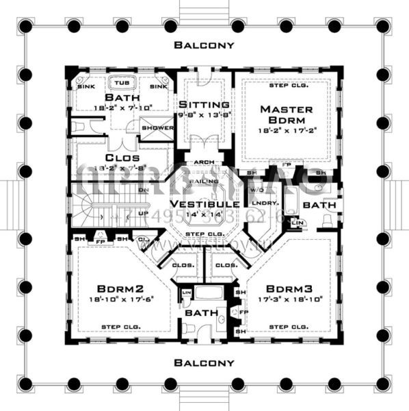 Проект трехэтажного дома без гаража в классическом стиле S5-418 (028-00055)
