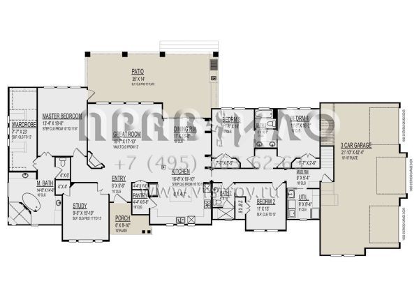 Проект одноэтажного дома с гаражом на три и более машин в американском стиле S5-283 (9300-00069)