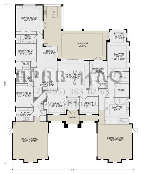 Проект одноэтажного дома с гаражом на три и более машин в прибрежном стиле S5-406 (5565-00165)