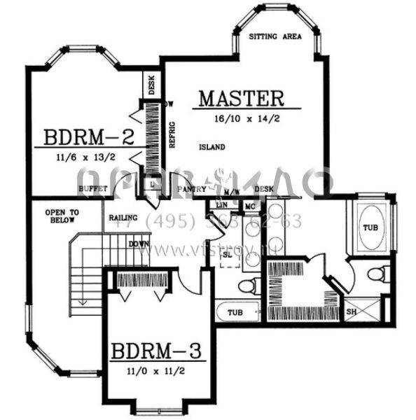 Проект двухэтажного дома с гаражом на три и более машин в стиле Ранчо S5-235 (692-00113)