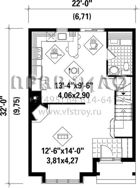 Проект двухэтажного дома без гаража в стиле Ранчо S5-121 (6146-00198)