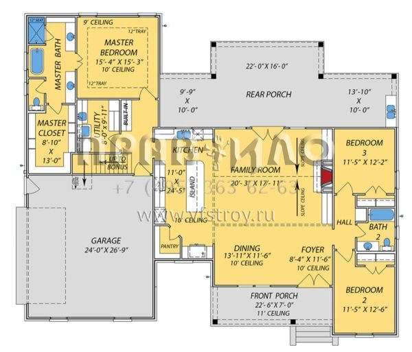 Проект одноэтажного дома с гаражом на две машины в американском стиле S5-201 (9279-00051)