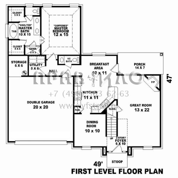 Проект двухэтажного дома с гаражом на две машины в стиле Ранчо S5-186 (053-02298)