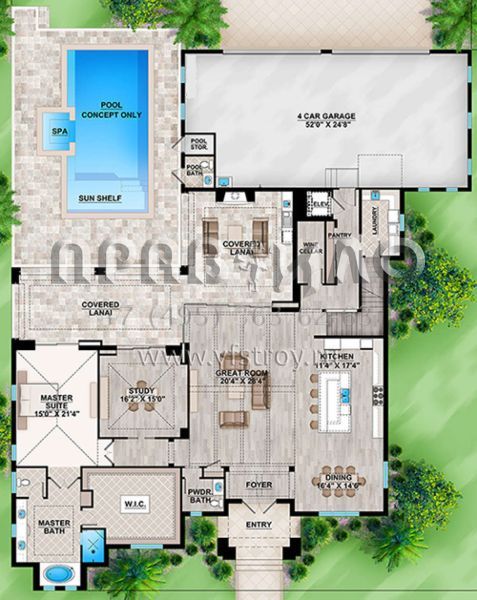 Проект двухэтажного дома с гаражом на три и более машин в современном стиле S5-417 (207-00041)
