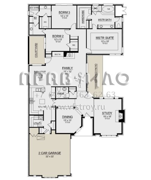 Проект одноэтажного дома с гаражом на две машины в стиле Ранчо S5-257 (5445-00441)