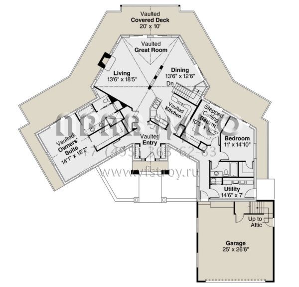 Проект одноэтажного дома с гаражом на две машины в стиле Ранчо S5-300 (035-00890)