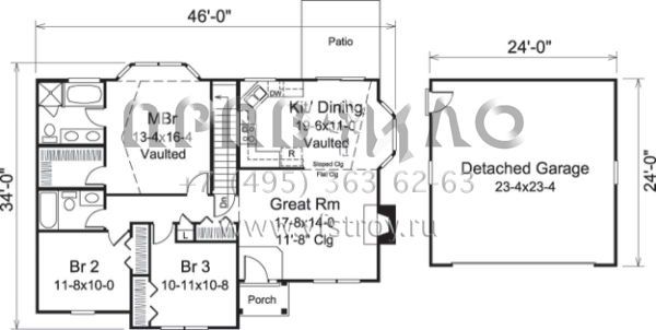 Проект одноэтажного дома с гаражом на две машины в стиле Ранчо S5-122 (5633-00204)