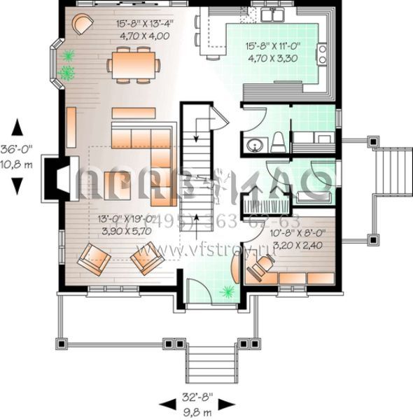 Проект двухэтажного дома без гаража в английском стиле S5-188 (034-00992)