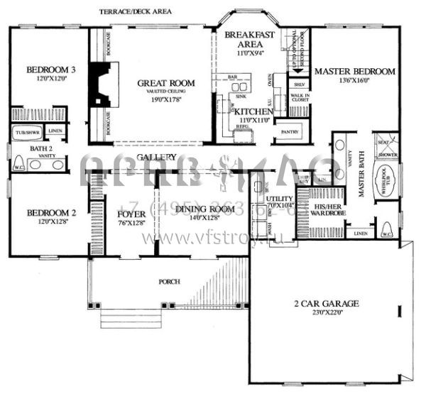 Проект двухэтажного дома с гаражом на две машины в стиле Ранчо S5-200 (7922-00206)