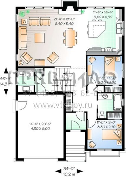 Проект двухэтажного дома с гаражом на одну машину в американском стиле S5-159 (034-00741)