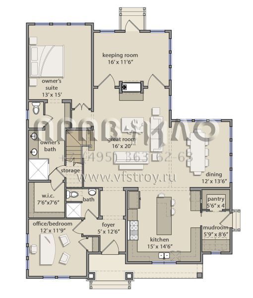 Проект двухэтажного дома с гаражом на две машины в стиле Ранчо S5-241 (3571-00004)