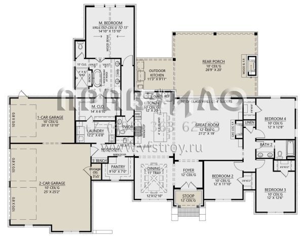 Проект одноэтажного дома с гаражом на три и более машин в английском стиле S5-248 (4534-00109)