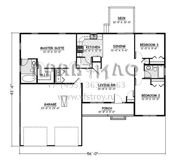 Проект одноэтажного дома с гаражом на две машины в стиле Ранчо S5-129 (526-00008)