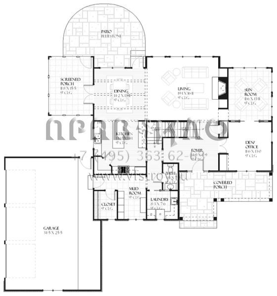 Проект двухэтажного дома с гаражом на три и более машин в стиле Ранчо S5-322 (1637-00102)