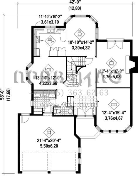 Проект двухэтажного дома с гаражом на две машины в английском стиле S5-239 (6146-00069)