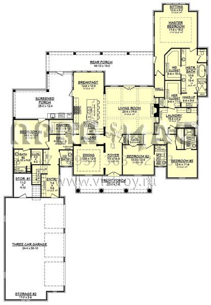 Проект двухэтажного дома с гаражом на три и более машин в английском стиле S5-312 (041-00129)