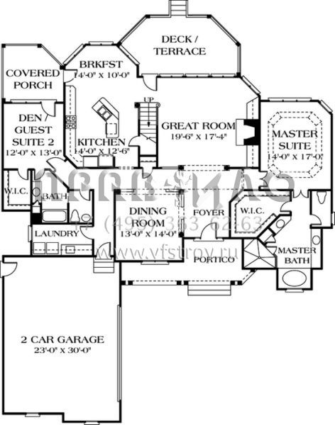 Проект двухэтажного дома с гаражом на две машины в стиле Ранчо S5-284 (3323-00244)