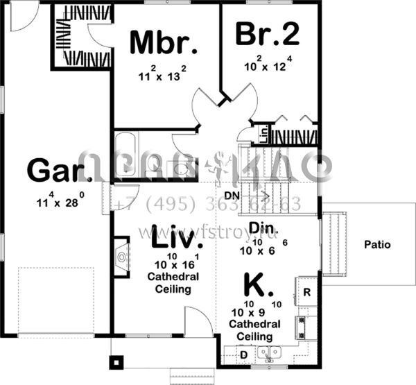 Проект одноэтажного дома с гаражом на одну машину в современном стиле S5-82 (963-00166)