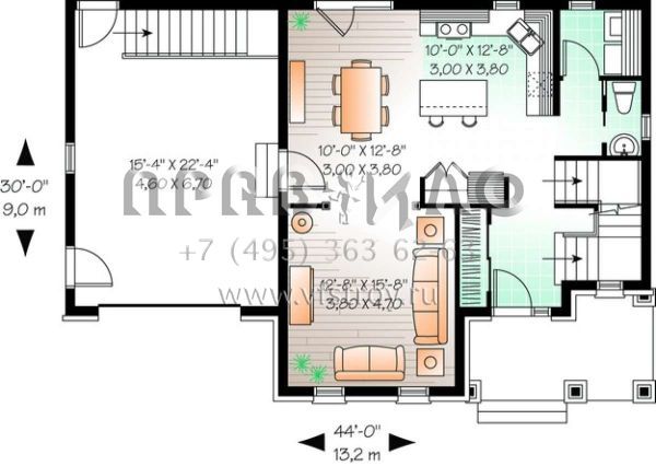 Проект двухэтажного дома с гаражом на одну машину в стиле Ранчо S5-144 (034-00852)