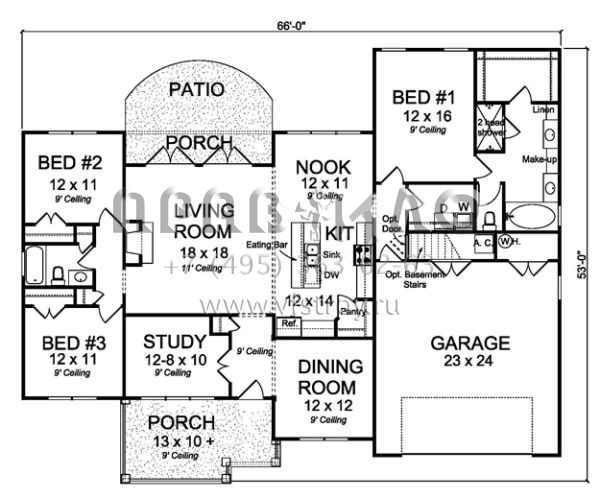 Проект одноэтажного дома с гаражом на две машины в стиле Ранчо S5-180 (4848-00330)