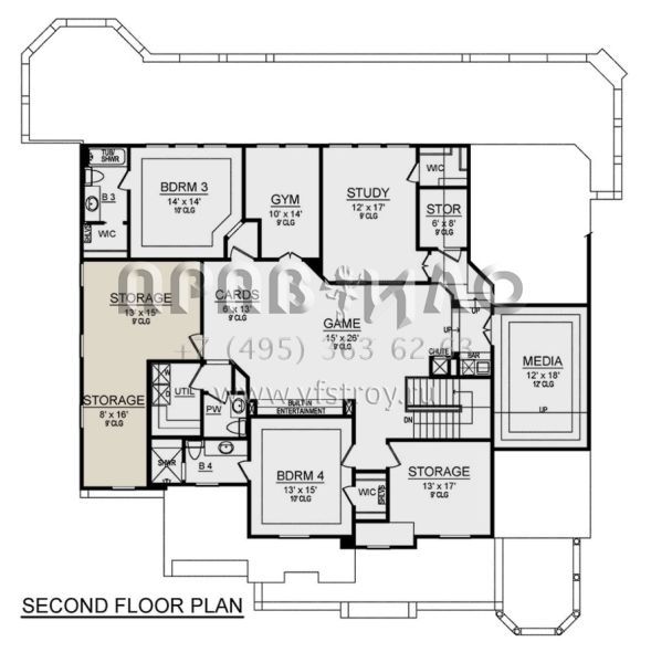 Проект двухэтажного дома с гаражом на три и более машин в стиле Ранчо S5-409 (5445-00506)
