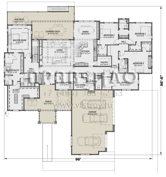 Проект одноэтажного дома с гаражом на три и более машин в американском стиле S5-362 (425-00022)