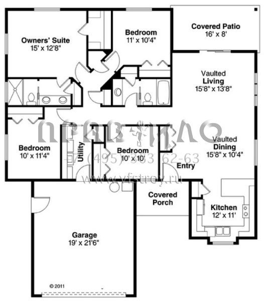 Проект одноэтажного дома с гаражом на две машины в стиле Ранчо S5-149 (035-00611)