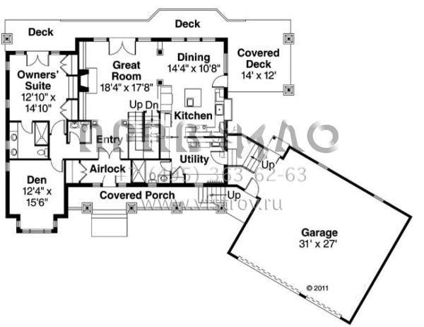 Проект двухэтажного дома с гаражом на три и более машин в американском стиле S5-247 (035-00592)