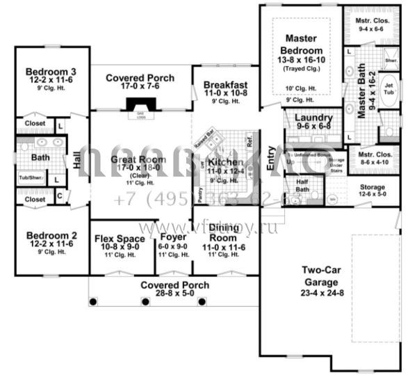 Проект одноэтажного дома с гаражом на две машины в стиле Ранчо S5-195 (348-00118)
