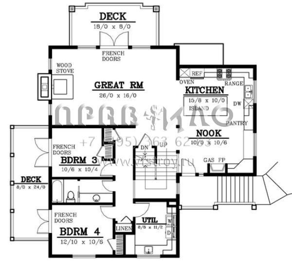 Проект двухэтажного дома с гаражом на три и более машин в американском стиле S5-212 (692-00205)