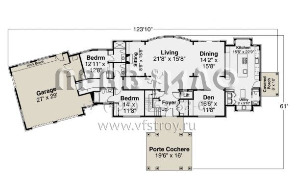 Проект двухэтажного дома с гаражом на две машины в стиле Ранчо S5-413 (035-00933)