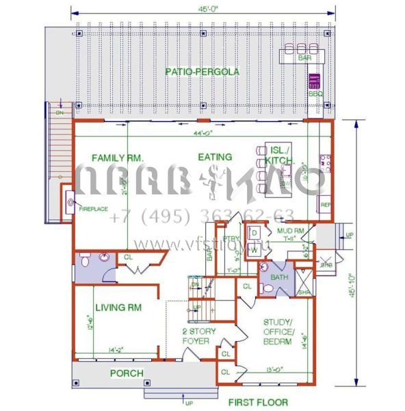 Проект двухэтажного дома без гаража в стиле Ранчо S5-309 (033-00136)