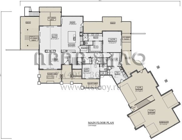Проект двухэтажного дома с гаражом на три и более машин в американском стиле S5-381 (5631-00175)