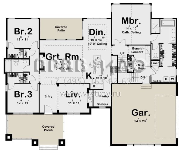 Проект одноэтажного дома с гаражом на две машины в американском стиле S5-188 (963-00626)