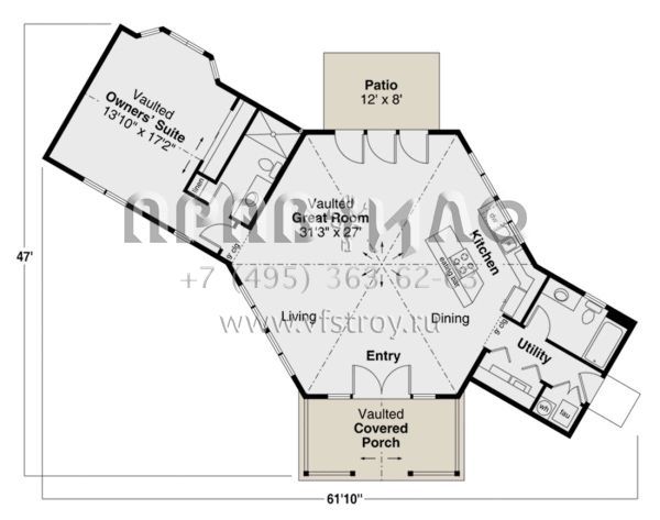 Проект одноэтажного дома без гаража в современном стиле S5-113 (035-01018)