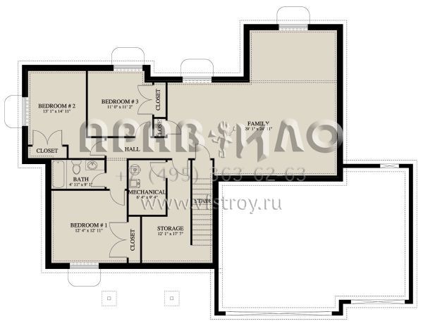 Проект одноэтажного дома с гаражом на три и более машин в стиле Ранчо S5-153 (2802-00061)