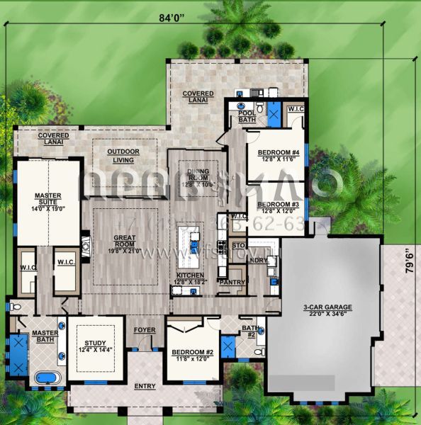 Проект одноэтажного дома с гаражом на три и более машин в прибрежном стиле S5-291 (207-00068)