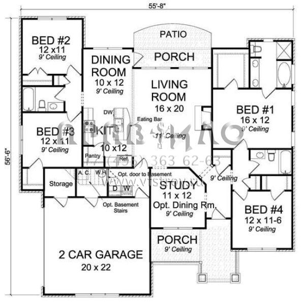 Проект одноэтажного дома с гаражом на две машины в стиле Ранчо S5-173 (4848-00309)