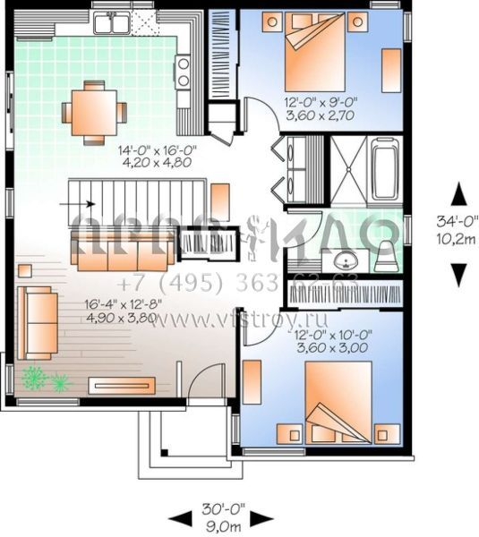 Проект одноэтажного дома без гаража в современном стиле S5-89 (034-00968)