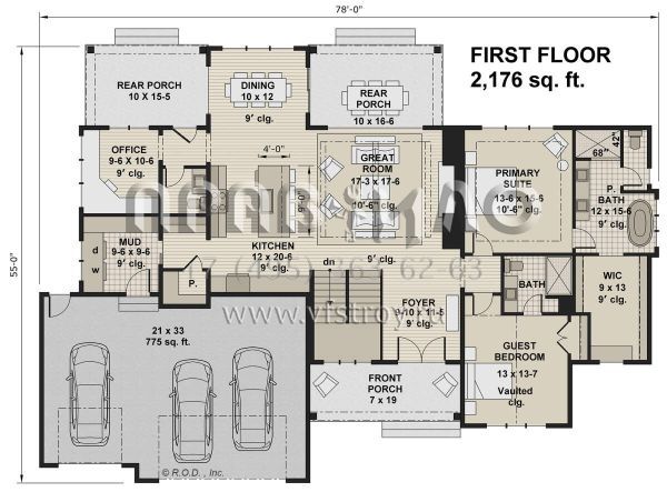Проект одноэтажного дома с гаражом на три и более машин в современном стиле S5-202 (098-00409)