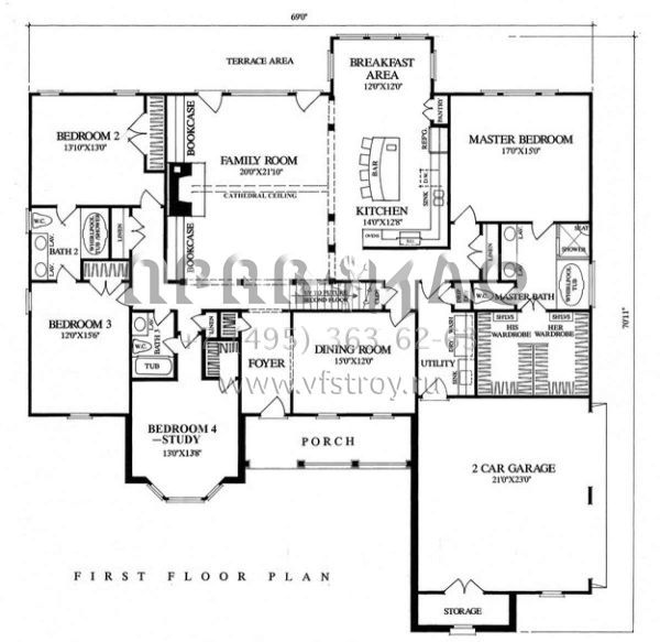 Проект одноэтажного дома с гаражом на две машины в стиле Ранчо S5-262 (7922-00043)