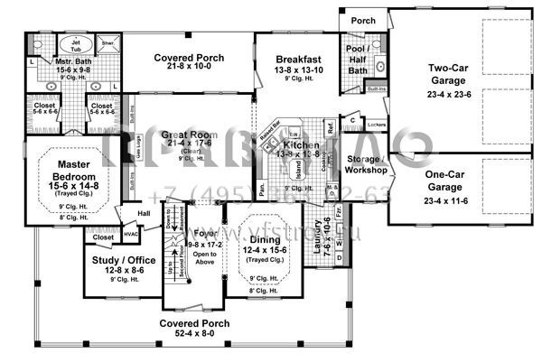 Проект двухэтажного дома с гаражом на три и более машин в стиле Ранчо S5-279 (348-00201)