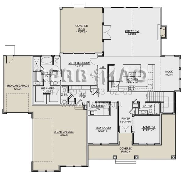 Проект одноэтажного дома с гаражом на три и более машин в американском стиле S5-211 (7306-00011)