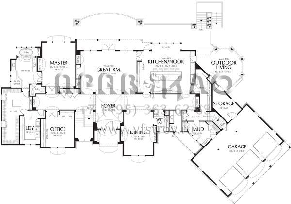 Проект трехэтажного дома с гаражом на три и более машин в стиле Ранчо S5-653 (2559-00602)