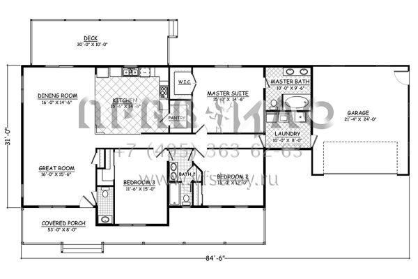 Проект одноэтажного дома с гаражом на две машины в стиле Ранчо S5-177 (526-00062)