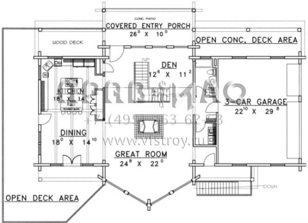 Проект двухэтажного дома с гаражом на три и более машин в русском стиле S5-324 (039-00029)