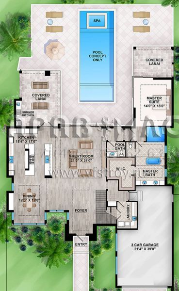 Проект двухэтажного дома с гаражом на три и более машин в современном стиле S5-347 (207-00036)