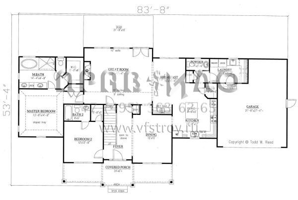 Проект двухэтажного дома с гаражом на три и более машин в стиле Ранчо S5-235 (286-00067)