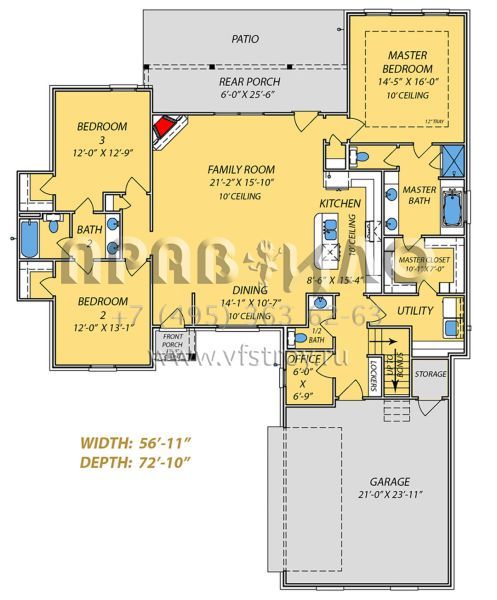 Проект одноэтажного дома с гаражом на две машины в стиле Ранчо S5-180 (9279-00009)