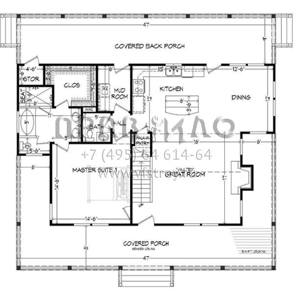 Проект двухэтажного дома без гаража в стиле Ранчо S5-185 (940-00013)